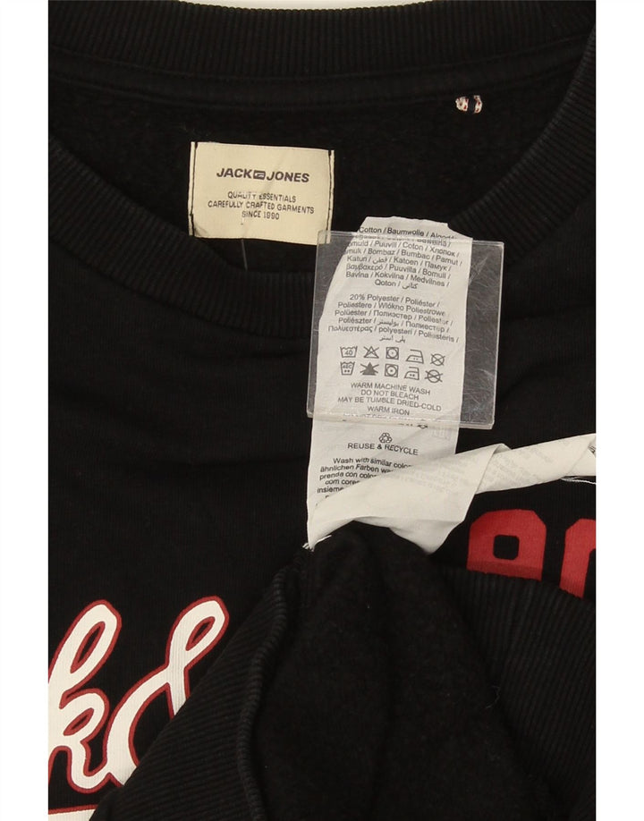 Jack & Jones moletom gráfico masculino jumper grande algodão preto