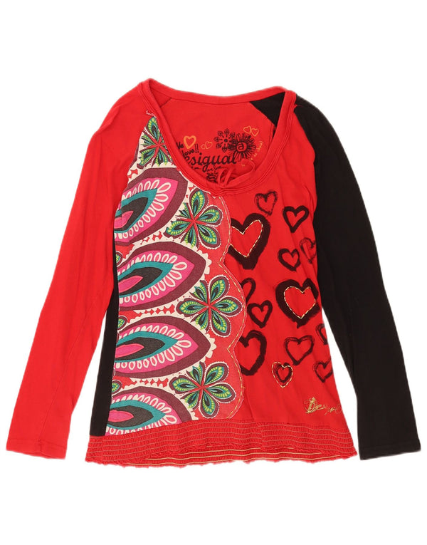 Top gráfico feminino Desigual manga comprida UK 12 médio vermelho floral