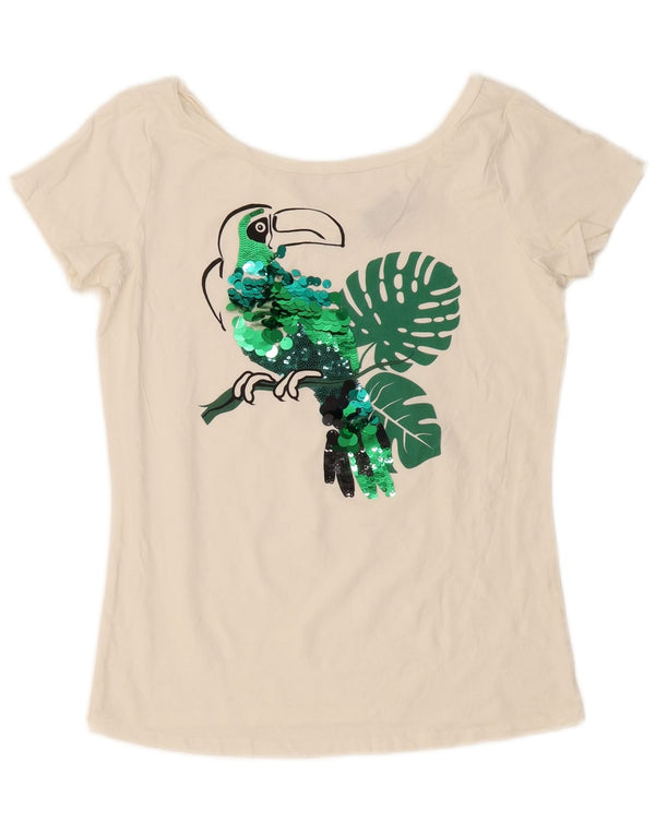 Camiseta feminina Liu Jo com estampa gráfica UK 14 médio branco