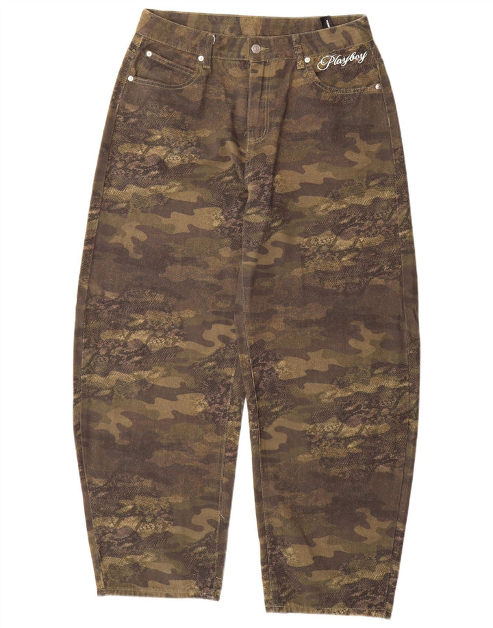 Playboy x Sumwon Jeans feminino gráfico cônico médio W32 L31 cáqui