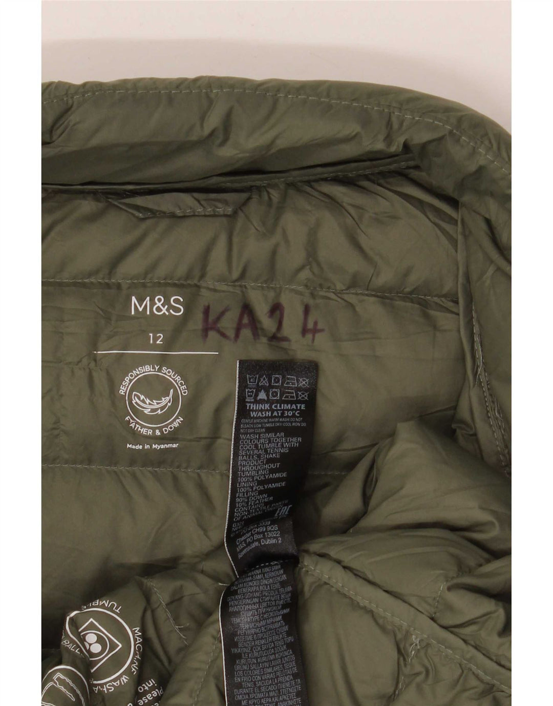 Jaqueta acolchoada feminina Marks & Spencer UK 12 poliamida verde médio