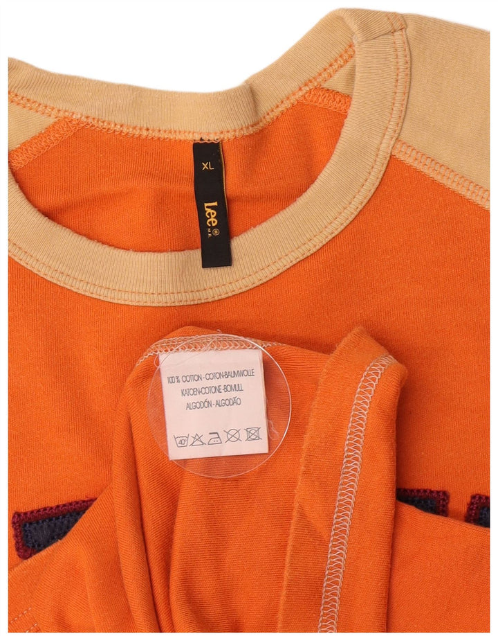 Lee Mens Graphic Top Manga Longa XL Laranja Colorblock Algodão