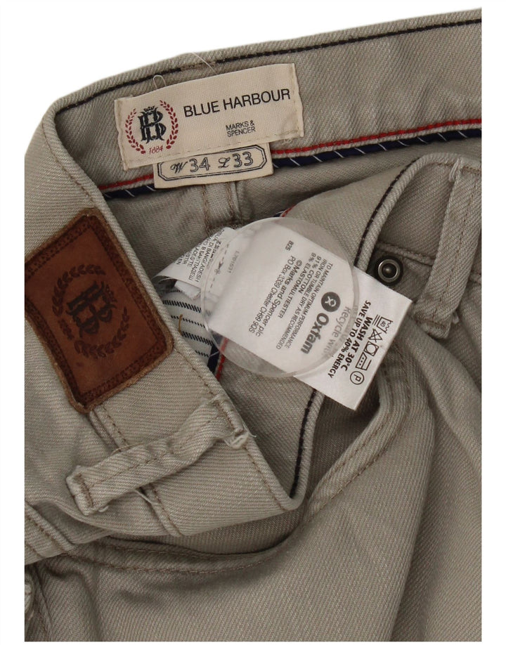 Calça jeans reta masculina Marks & Spencer Blue Harbor W34 L33 algodão cinza