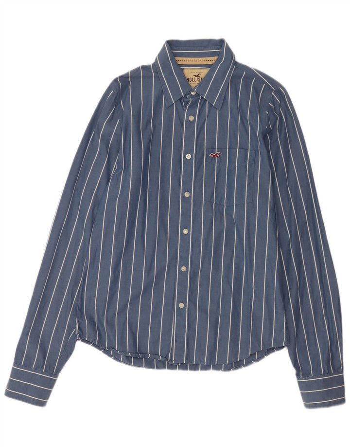 Camisa masculina Hollister grande algodão listrado azul