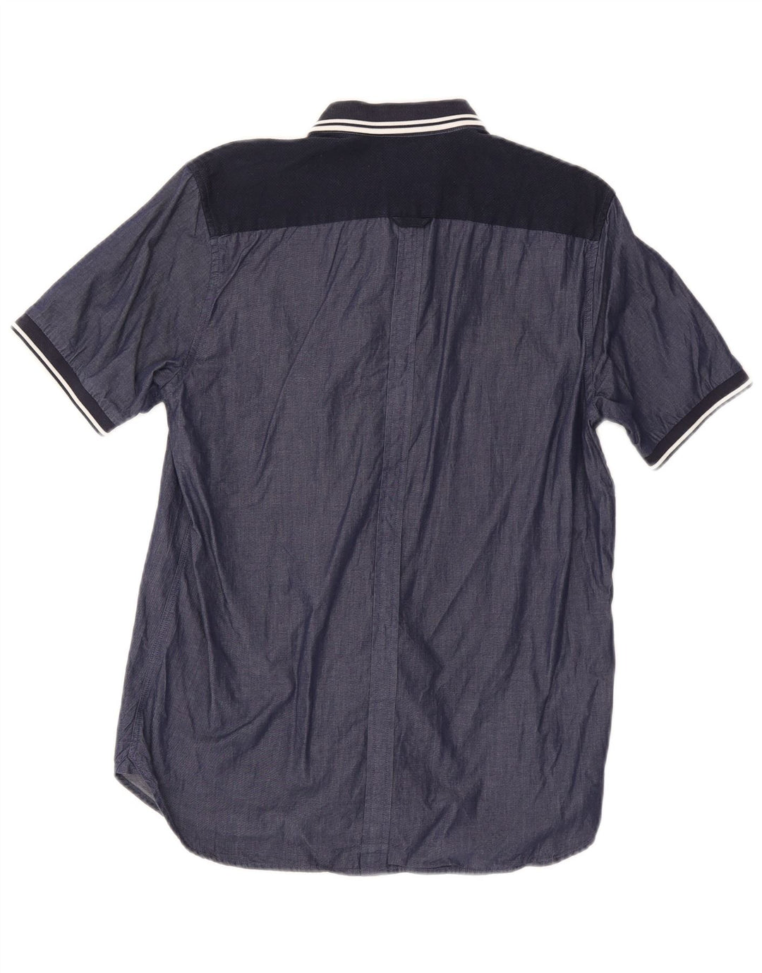 Camisa masculina de manga curta Fred Perry de algodão listrado azul marinho médio