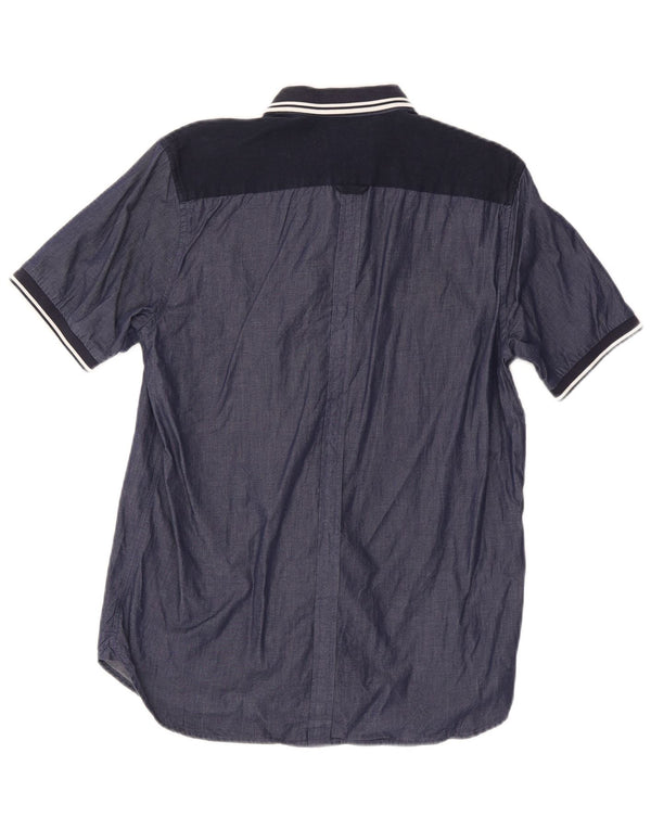 Camisa masculina de manga curta Fred Perry de algodão listrado azul marinho médio