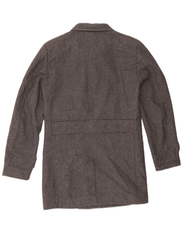 French Connection Mens Pea Coat Reino Unido 36 Lã Cinza Pequena
