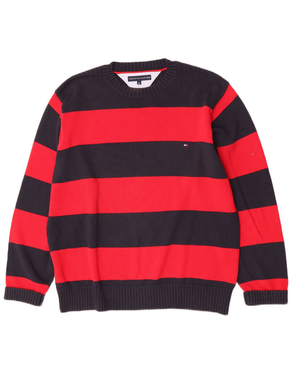Tommy Hilfiger Suéter masculino com gola redonda 2XL algodão listrado vermelho
