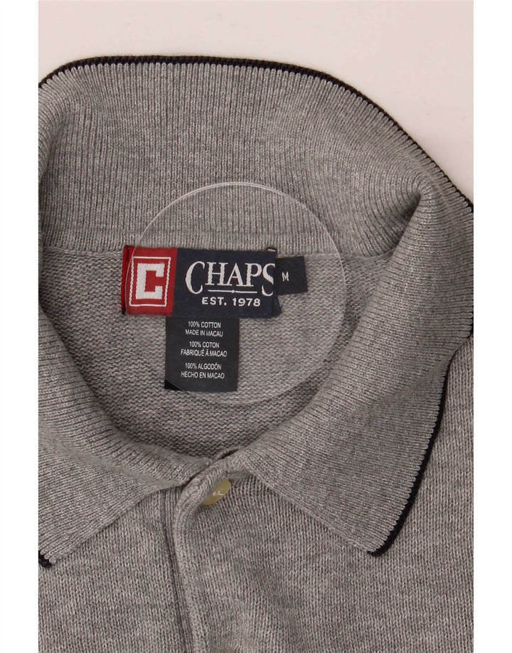Suéter masculino Chaps com gola polo e algodão cinza médio