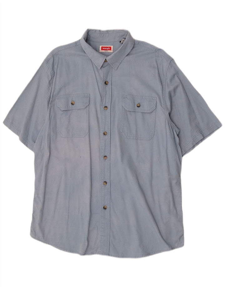 Wrangler Camisa masculina de manga curta grande algodão azul