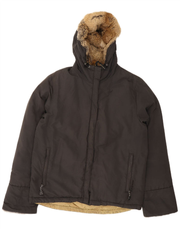 Jaqueta feminina acolchoada com capuz Woolrich UK 14 nylon preto médio