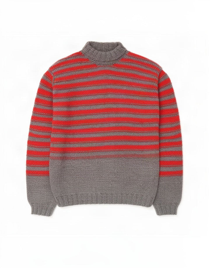 Suéter masculino vintage com gola redonda listrado cinza médio