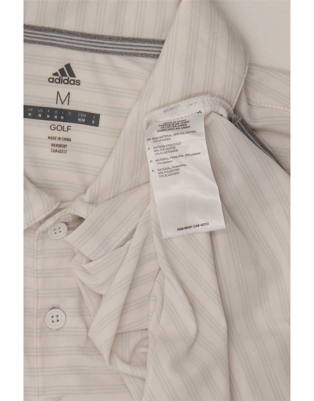 Adidas Mens Golf Polo Shirt Médio Branco Listrado Poliéster