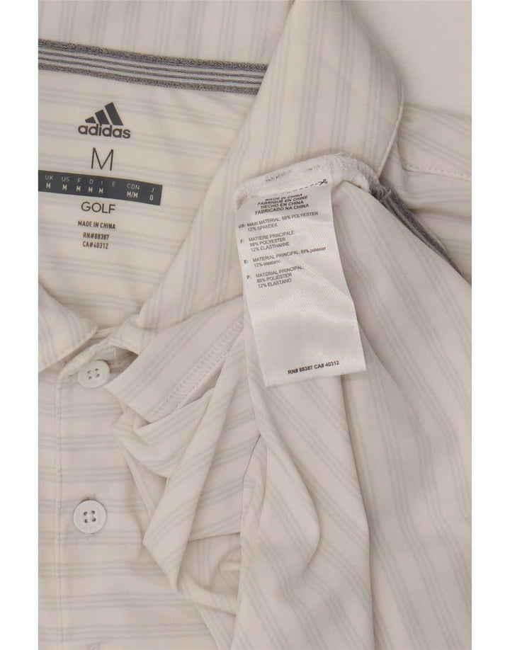 Adidas Mens Golf Polo Shirt Médio Branco Listrado Poliéster