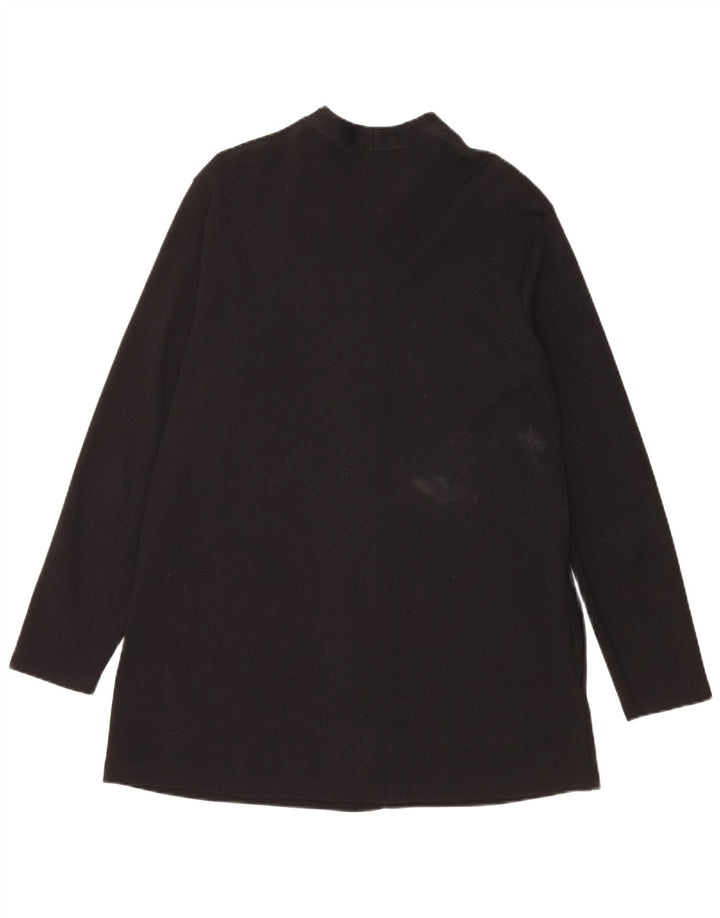 Suéter feminino Benetton Longline aberto cardigan Reino Unido 14 lã preta média