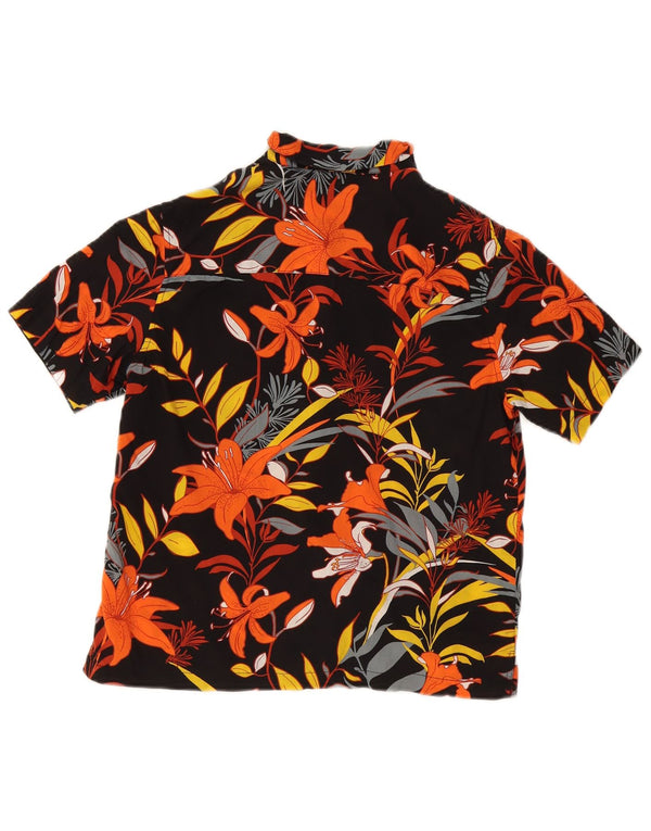 Camisa feminina Superdry de manga curta UK 10 pequena preta floral havaiana