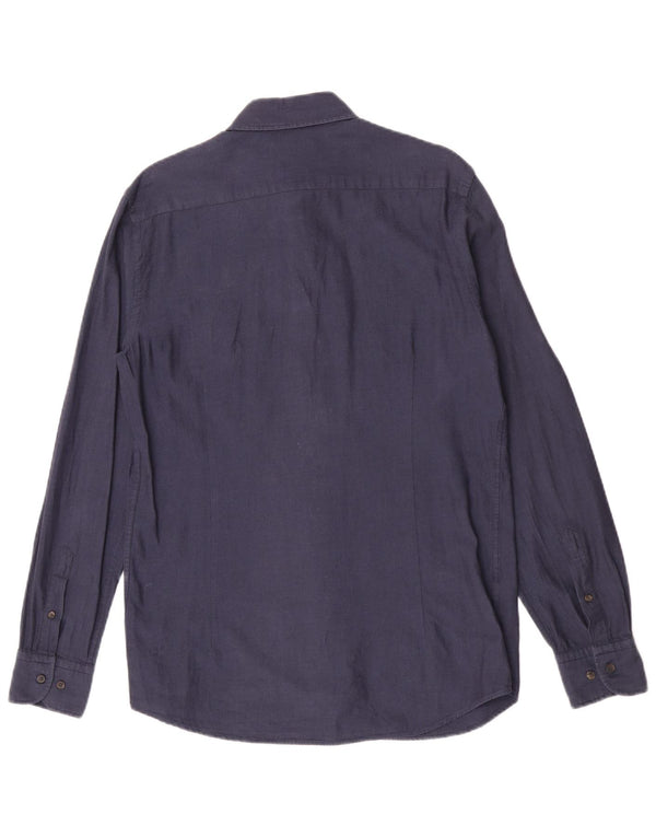 Camisa masculina Massimo Dutti de algodão azul marinho médio