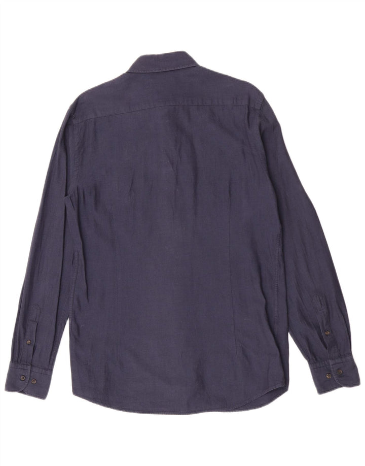 Camisa masculina Massimo Dutti de algodão azul marinho médio
