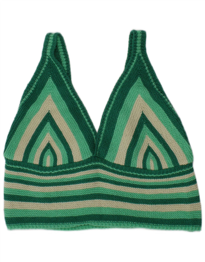 Zara Top feminino de malha de algodão listrado verde médio