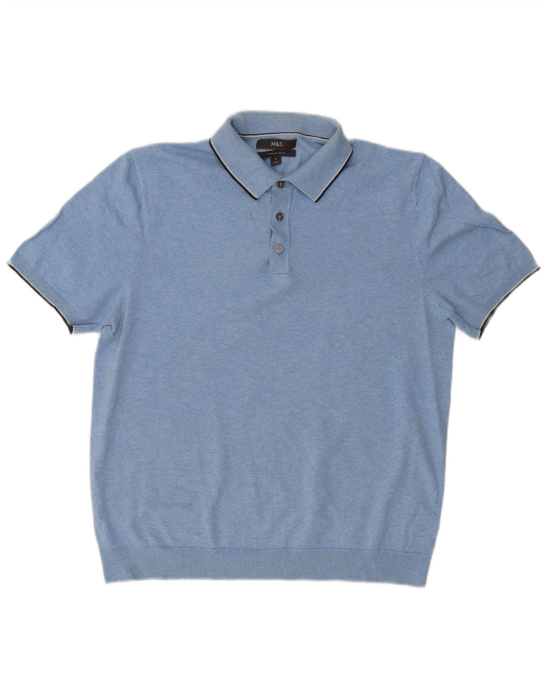 Suéter masculino Marks & Spencer de manga curta com gola polo azul médio