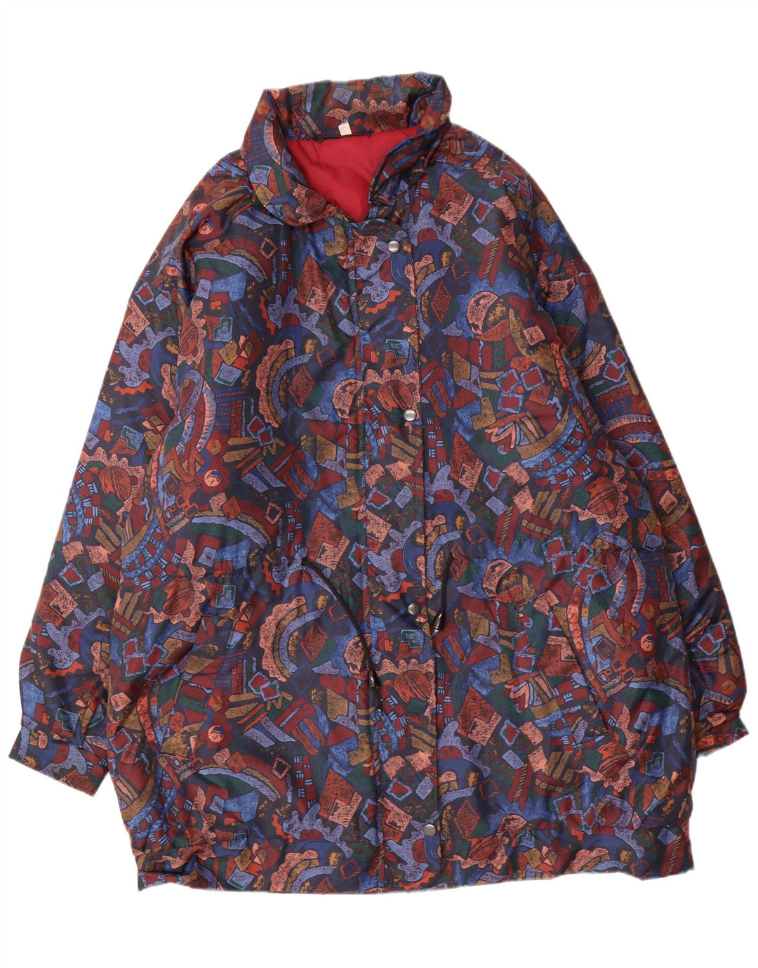 Casaco corta-vento feminino VINTAGE Reino Unido 16 grande geométrico multicolorido
