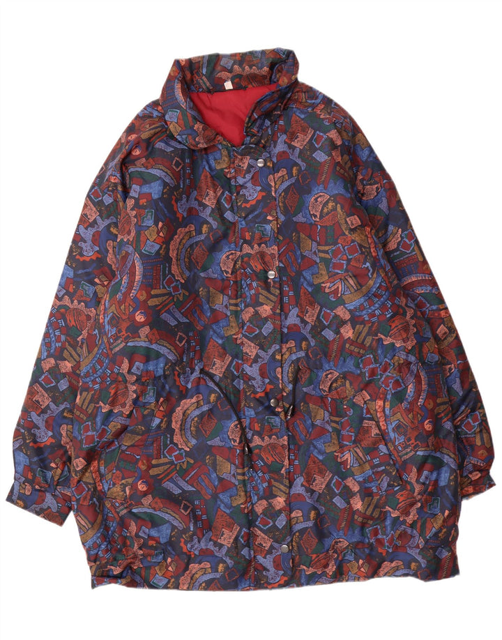 Casaco corta-vento feminino VINTAGE Reino Unido 16 grande geométrico multicolorido