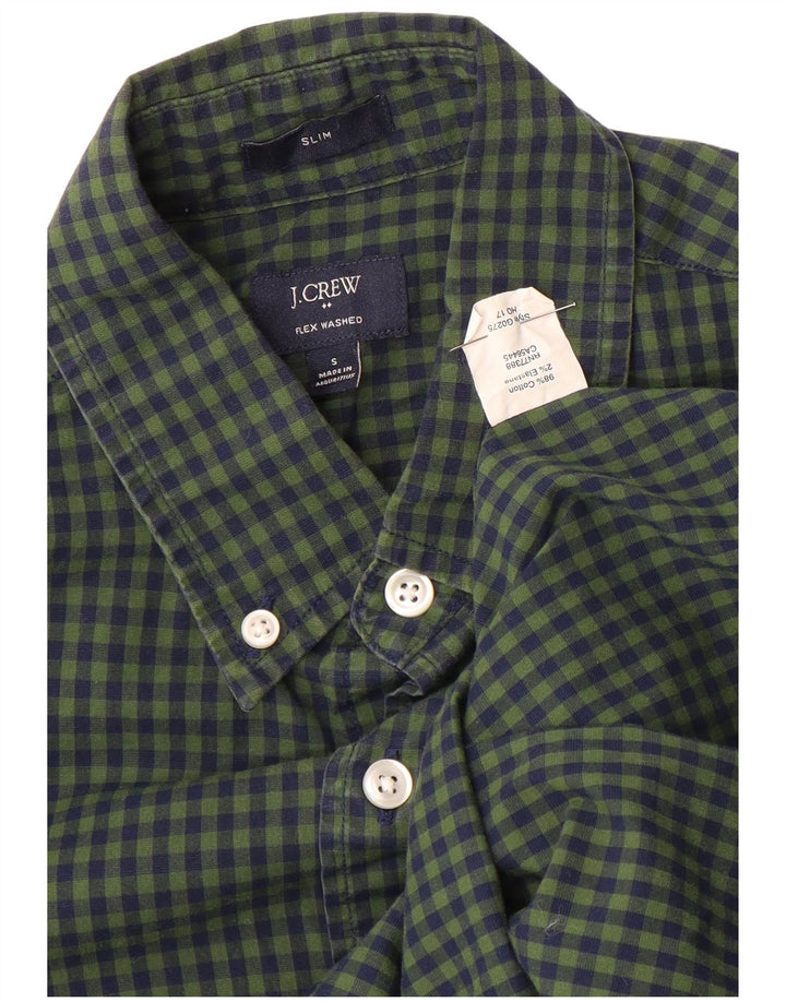J. CREW Camisa masculina slim pequena de algodão xadrez verde