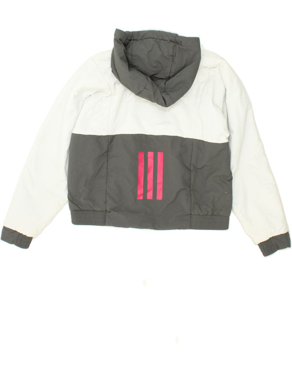 Jaqueta corta-vento com capuz feminino ADIDAS UK 12/14 cinza médio colorblock