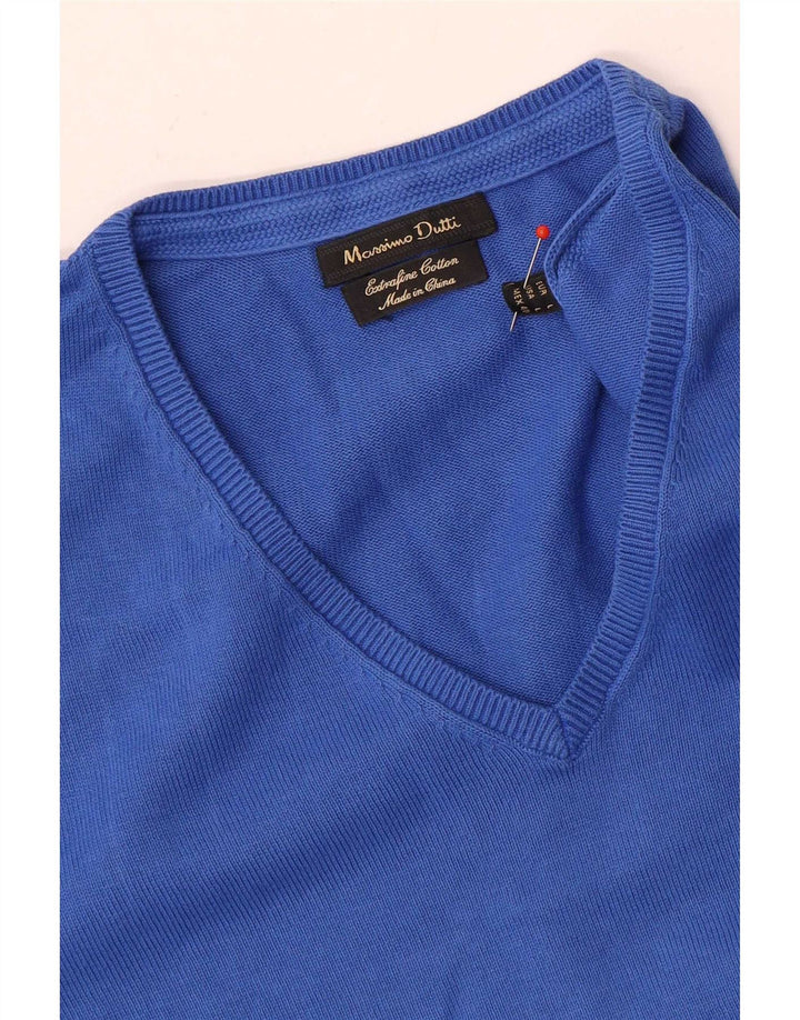 Suéter masculino Massimo Dutti com decote em V grande algodão azul
