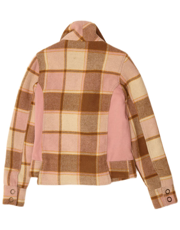 Sobretudo curto feminino UK 10 pequeno acrílico xadrez multicolorido