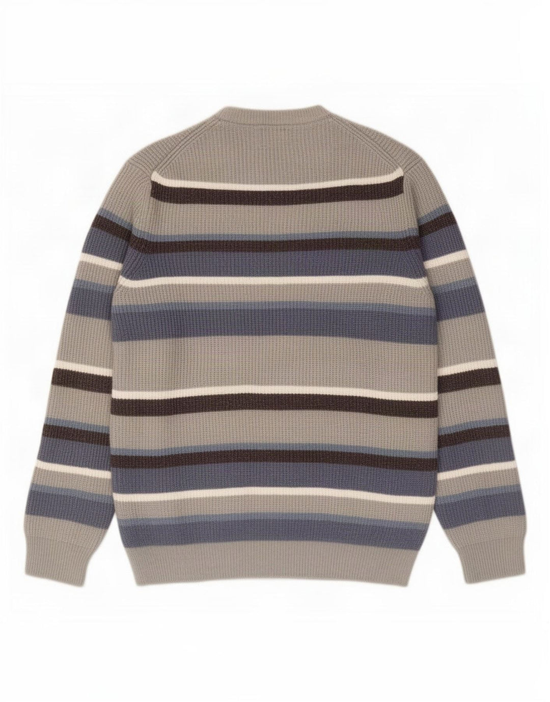 Suéter masculino Marks & Spencer com gola redonda, grande poliéster listrado cinza