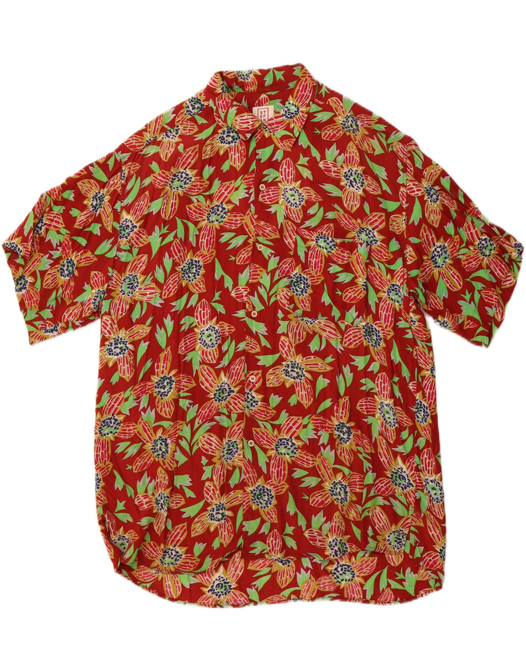 Camisa masculina de manga curta STEFANEL média vermelha floral rayon havaiana