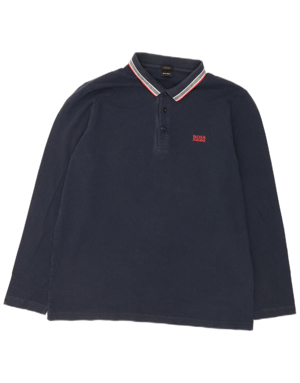 Hugo Boss Camisa polo masculina de manga comprida regular fit 2XL algodão azul marinho