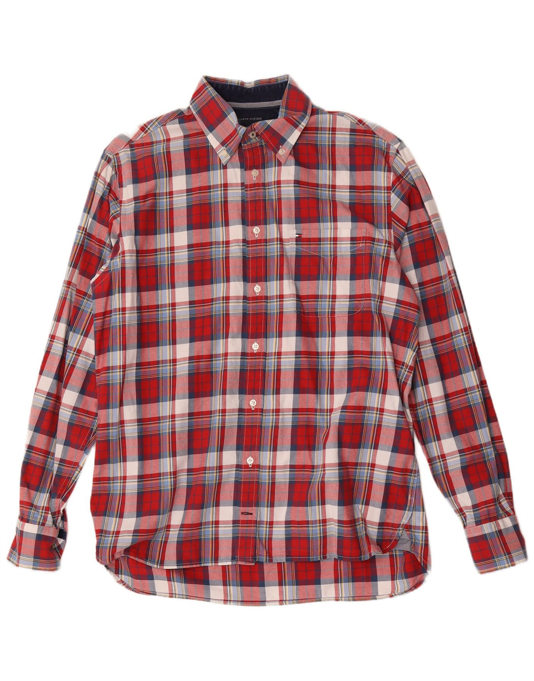 Camisa masculina Tommy Hilfiger média vermelha xadrez algodão