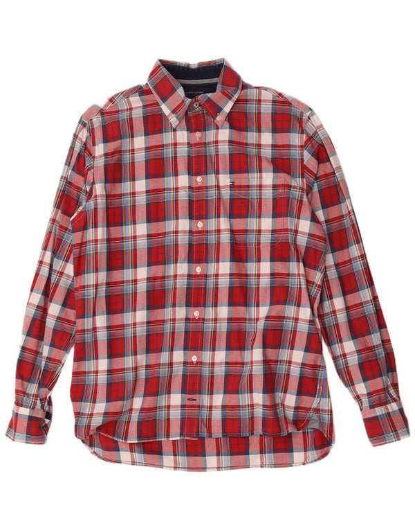 Camisa masculina Tommy Hilfiger média vermelha xadrez algodão