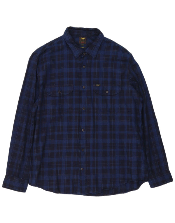 Camisa masculina de flanela Lee Indigo Relaxed Fit XL azul marinho xadrez algodão