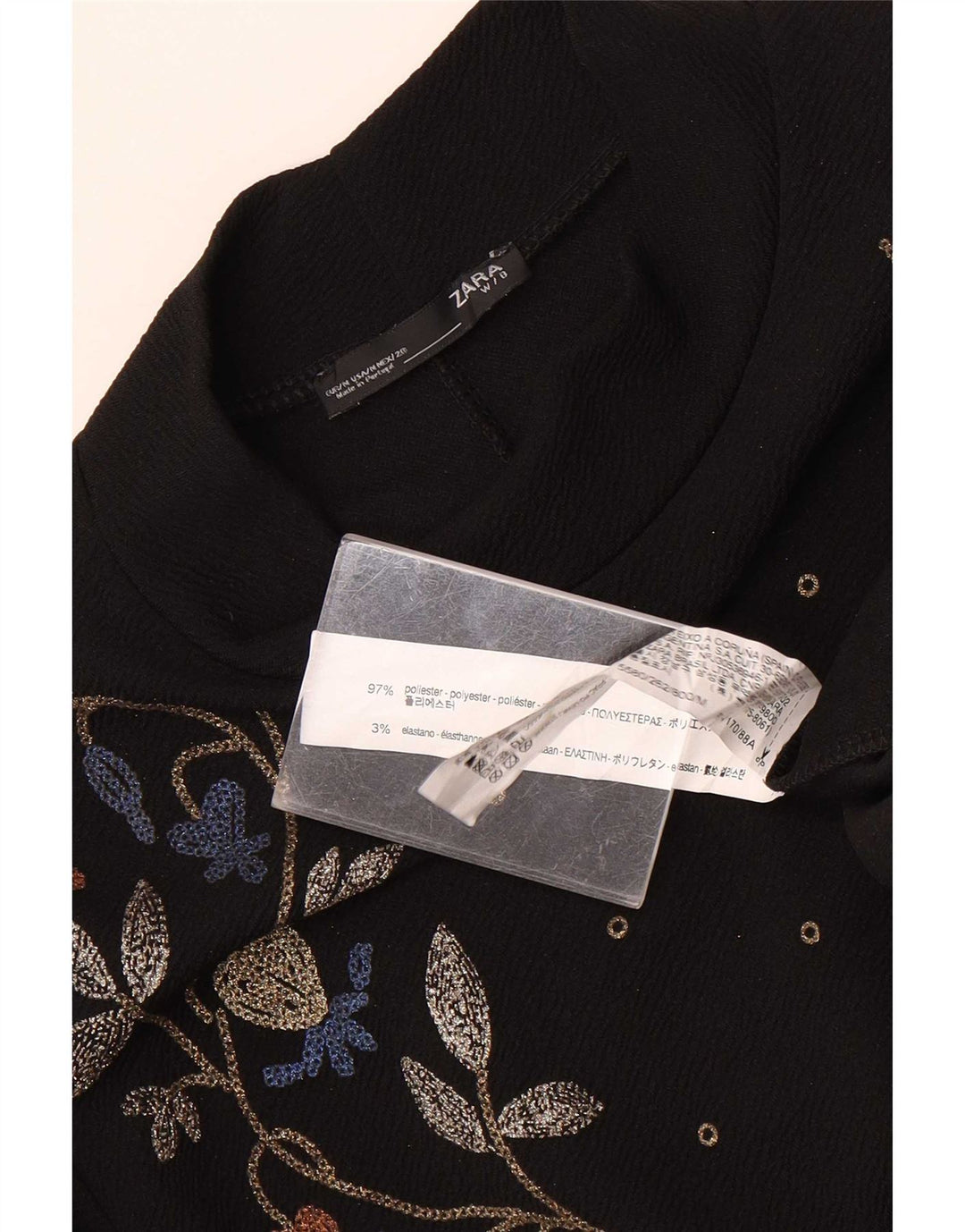 Vestido feminino Zara de manga comprida UK 12 poliéster floral preto médio