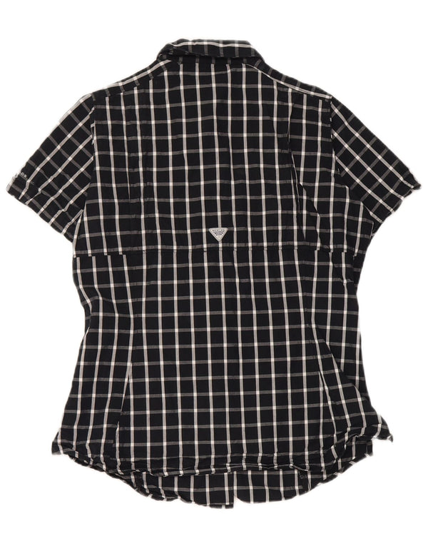 Camisa feminina de manga curta Columbia UK 8 pequena preta xadrez algodão esportiva