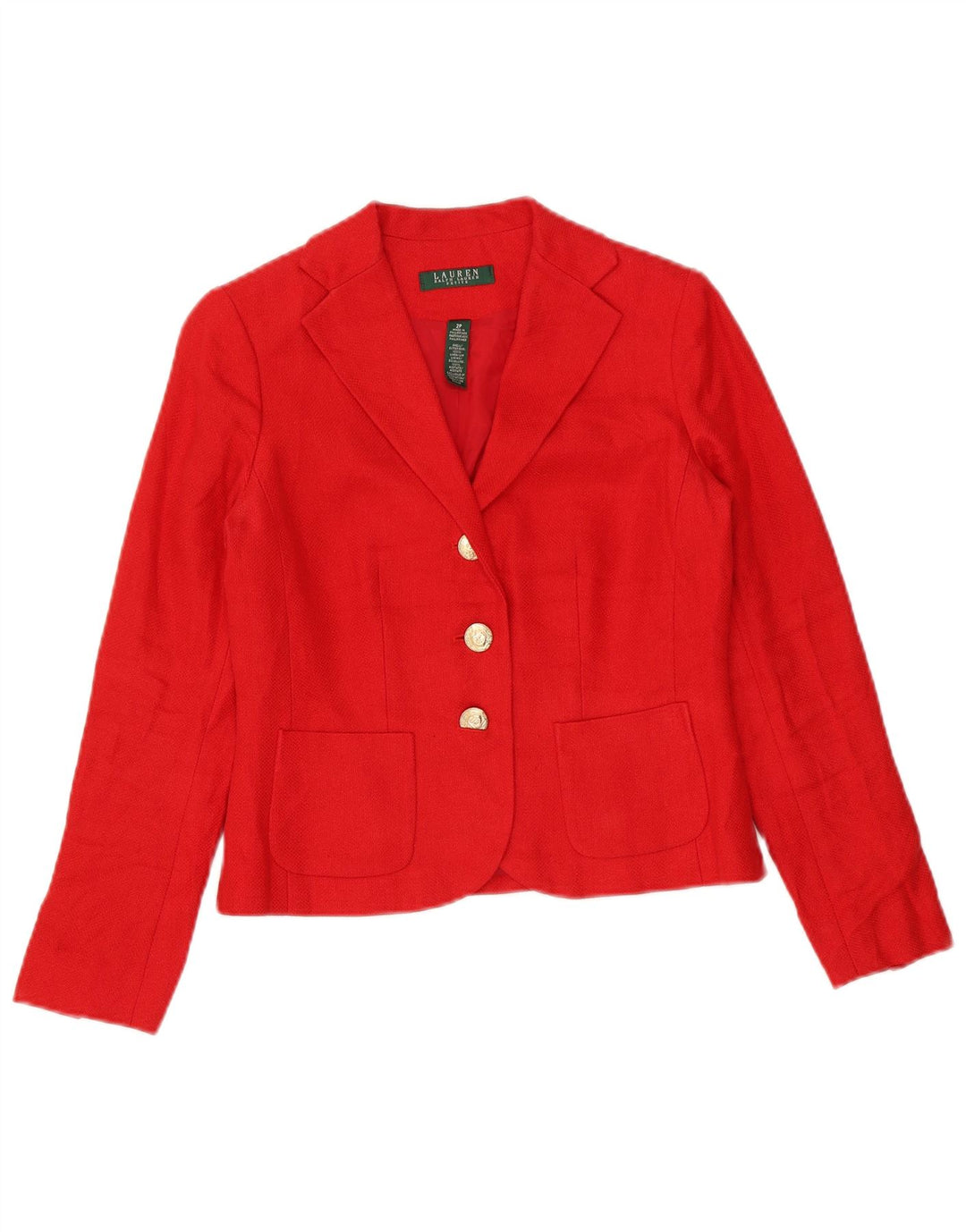 Jaqueta blazer feminina Ralph Lauren Petite Crop 3 botões EUA 2 XS linho vermelho