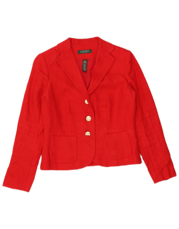 Jaqueta blazer feminina Ralph Lauren Petite Crop 3 botões EUA 2 XS linho vermelho