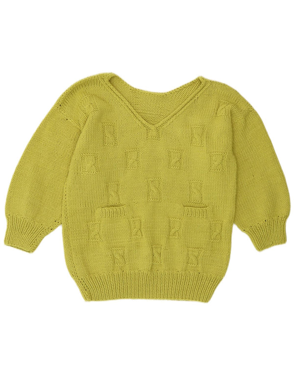 Suéter feminino vintage com decote em V Reino Unido 16 grande verde