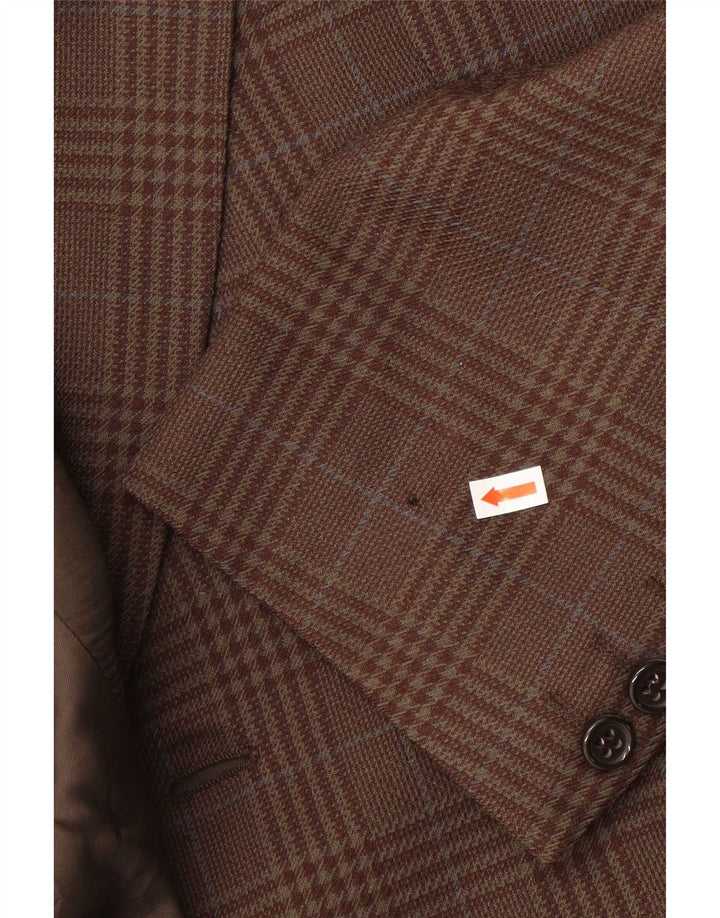 Jaqueta blazer masculina vintage com 2 botões IT 50 grande lã xadrez marrom