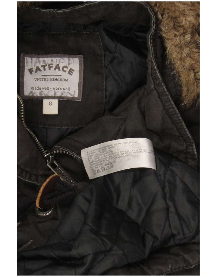 Jaqueta parka feminina com capuz FAT FACE Reino Unido 8 algodão preto pequeno
