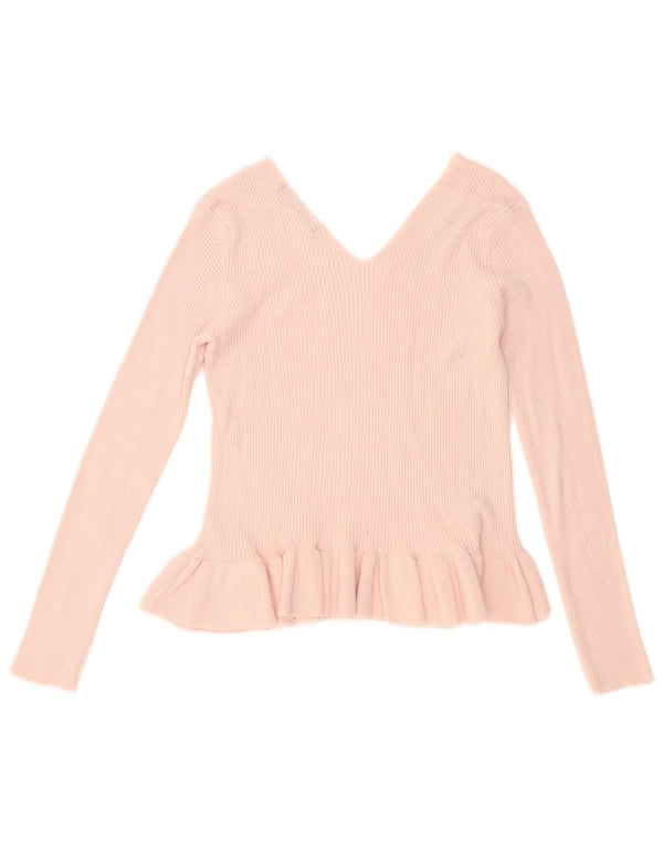 Suéter feminino Marks & Spencer com decote em V UK 12 viscose rosa médio