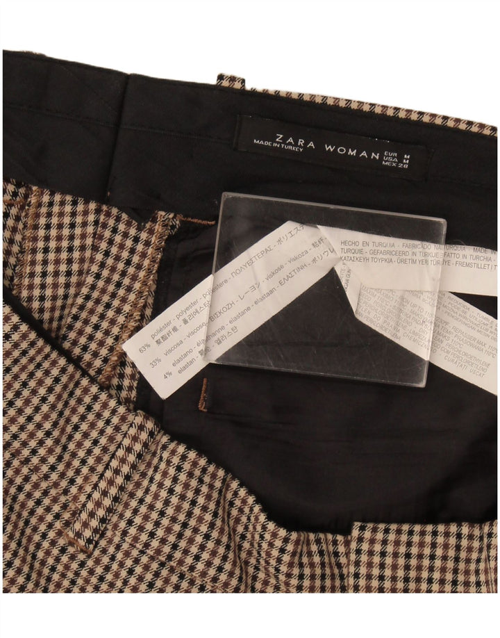 Calça feminina Zara Slim Suit médio W30 L29 bege houndstooth poliéster