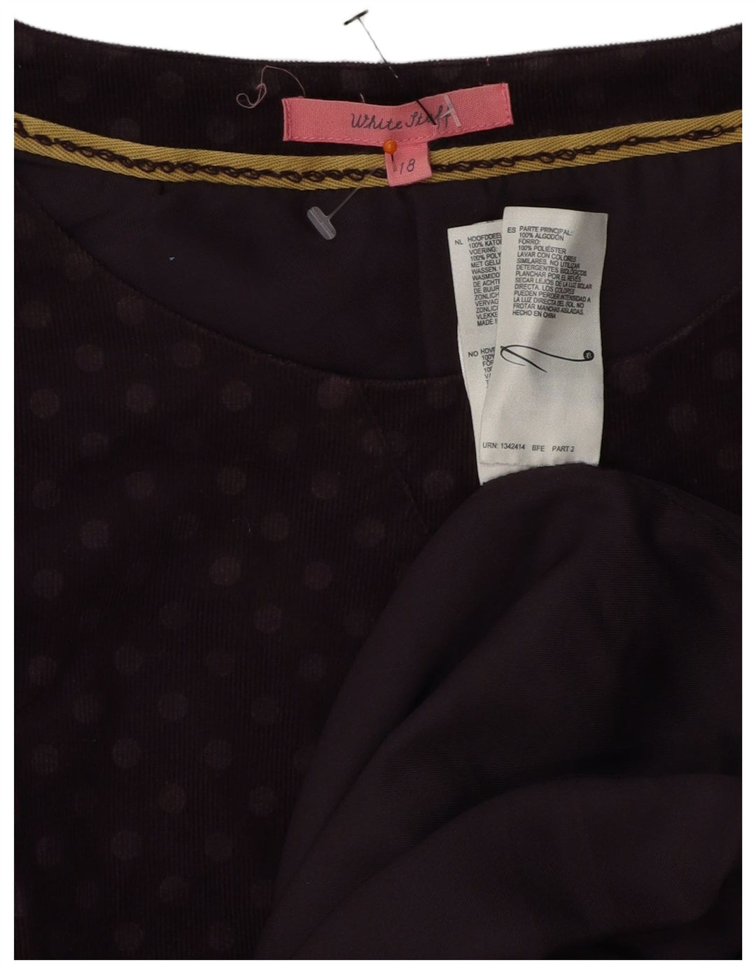 WHITE STUFF Vestido feminino sem mangas com bainha UK 18 XL roxo bolinhas