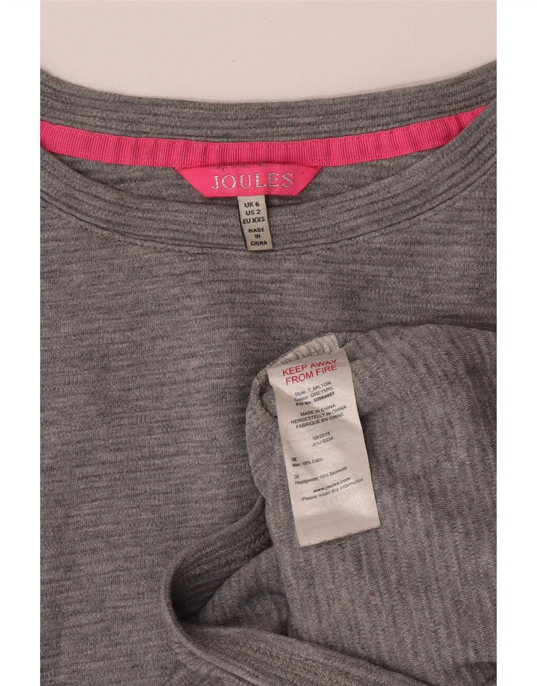 Joules Top feminino oversized manga comprida UK 6 XS algodão cinza