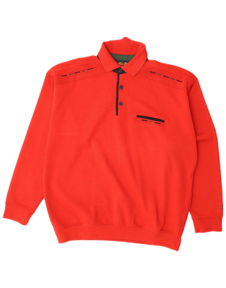 Suéter masculino VINTAGE com gola polo 2XL lã vermelha