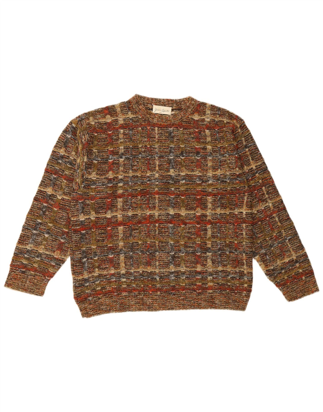 Suéter masculino Gianni Sgarbi com gola redonda IT 48 lã xadrez marrom médio