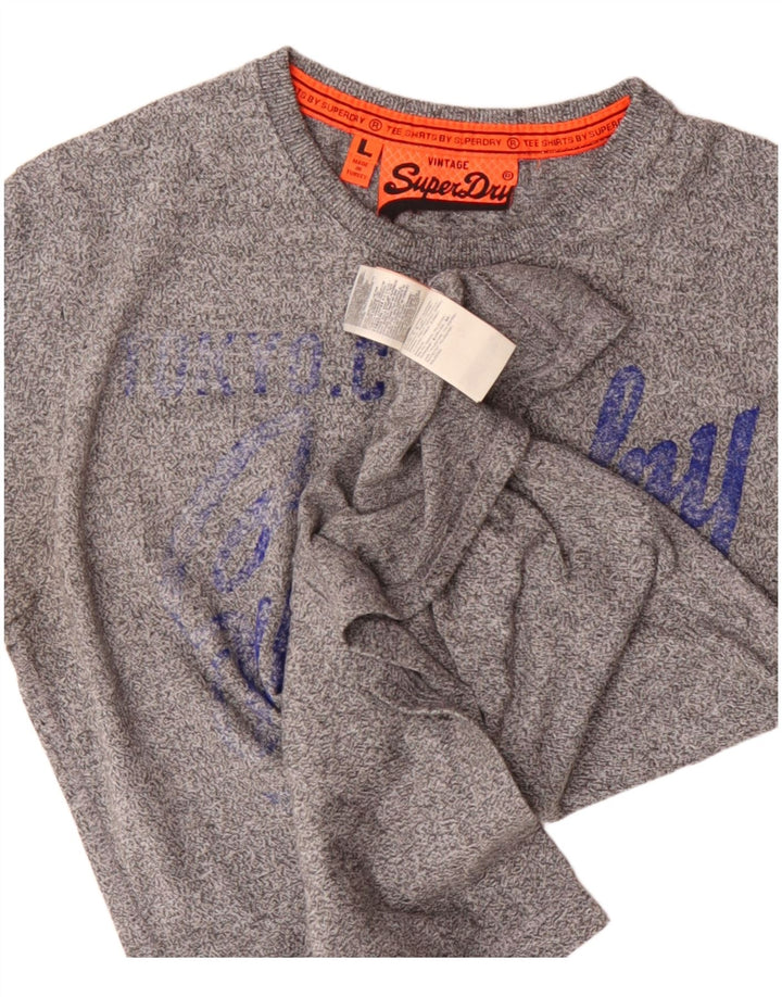 Superdry camiseta masculina vintage gráfica top grande algodão manchado cinza